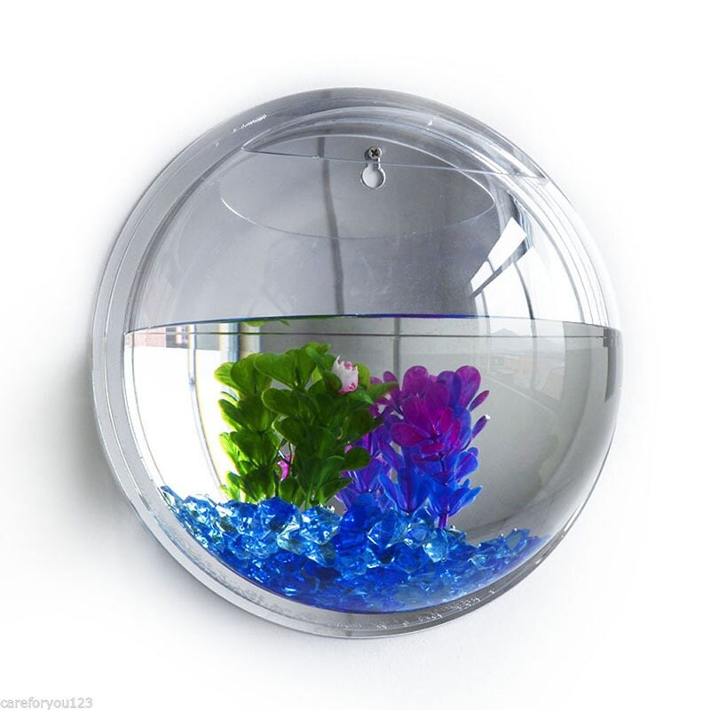 3D Acrylic Wall Mount Hanging Mini Transparent Fish Tank Acrylic Wall Mount Hanger Aquarium Goldfish Hanger Plant Sticker