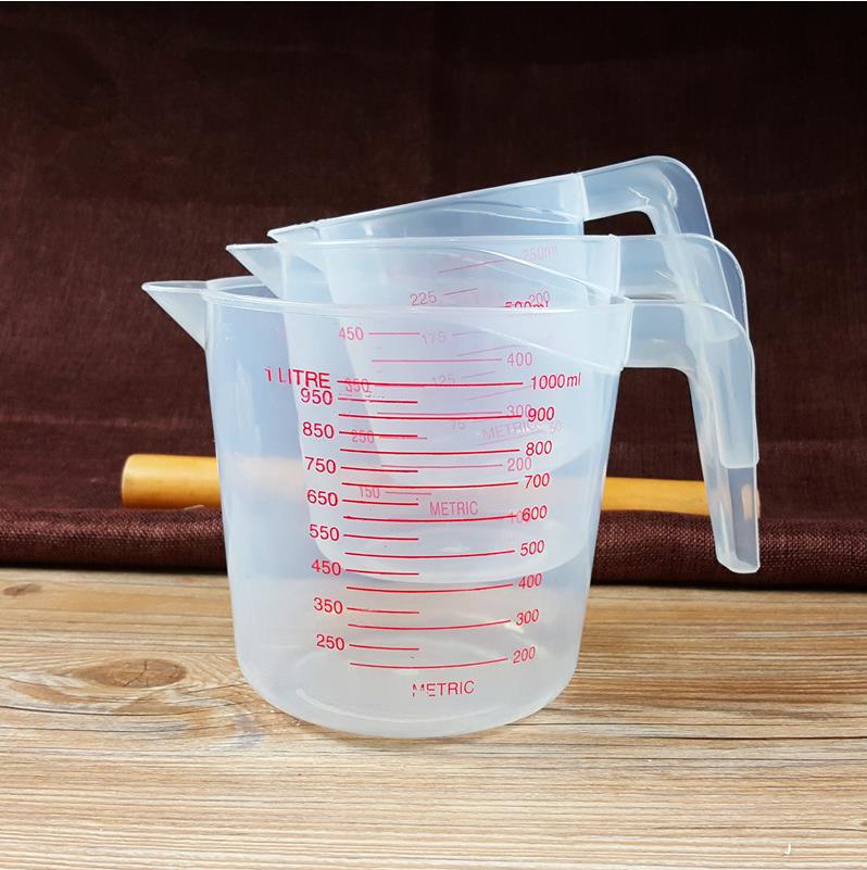 Jarra medidora de plástico para medir la superficie del Caño, taza medidora de cocina con graduación para hornear, medida líquida, 250/500/1000ML