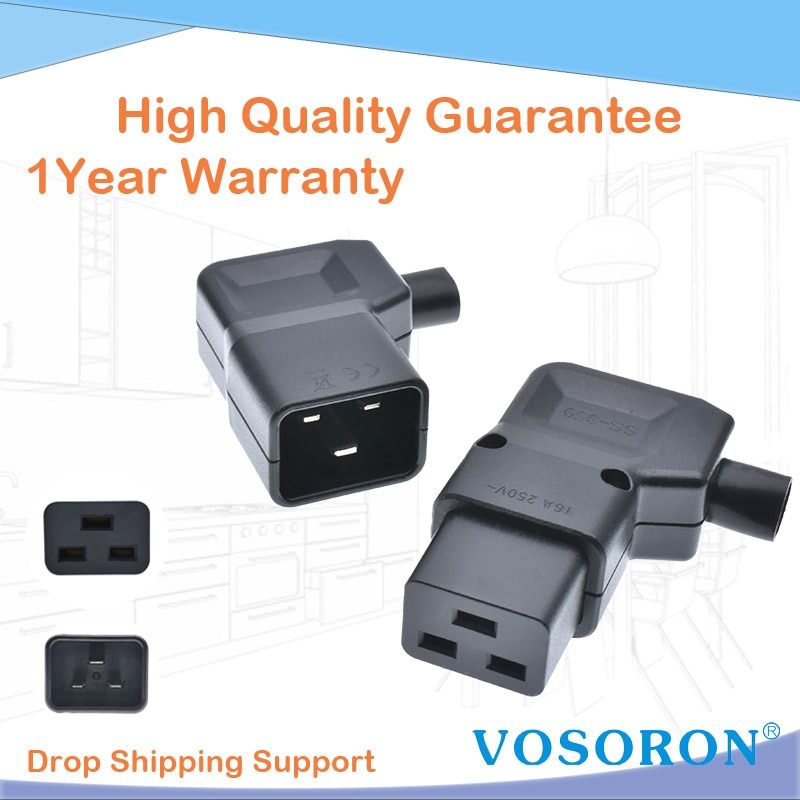 IEC320 Rewirable Socket PDU UPS 16A 250V, IEC320 C20 DIY Power Connector, Connet C19 Female Plug AC Adapter Black