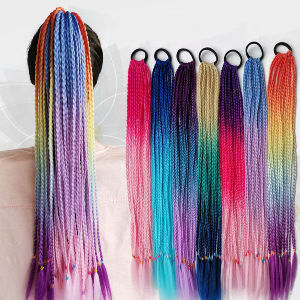 AZQUEEN-coleta trenzada sucia de Color degradado sintético, banda de goma elástica de 60CM, extensiones de cabello trenzado de cola de poni para niñas