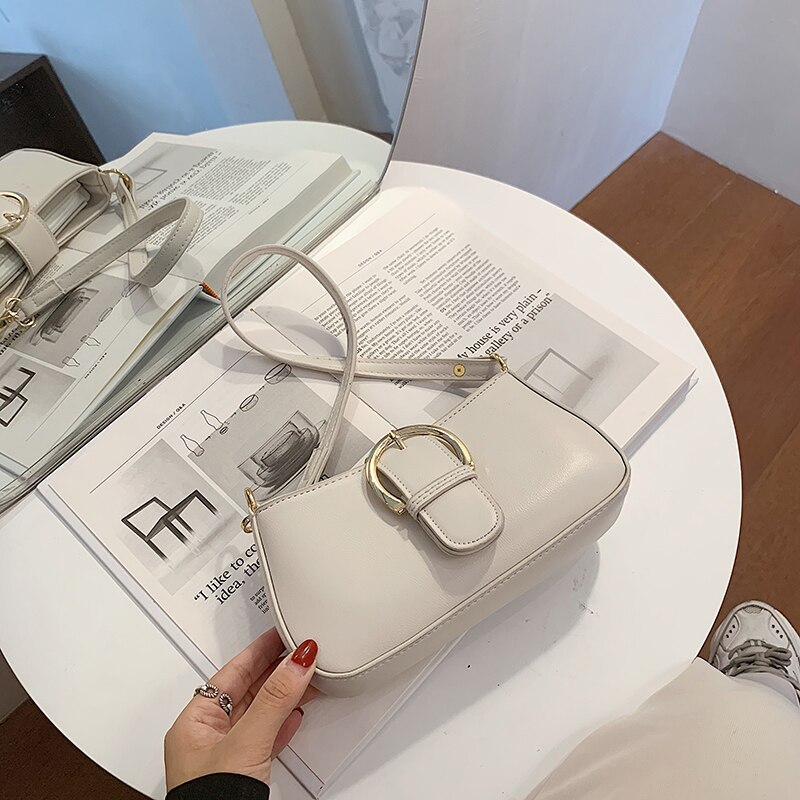 Solid Color PU Leather Small Bags For Women Lady Shoulder Crossbody Bag Female Travel Bags And Purses: White