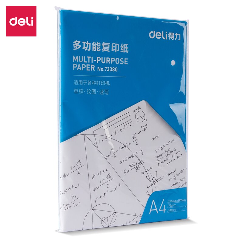 Deli 100pcs/pack A4 Printing Paper Multi-function Copy White Drawing paper 70g Draft Student Thickened White Office Supplies
