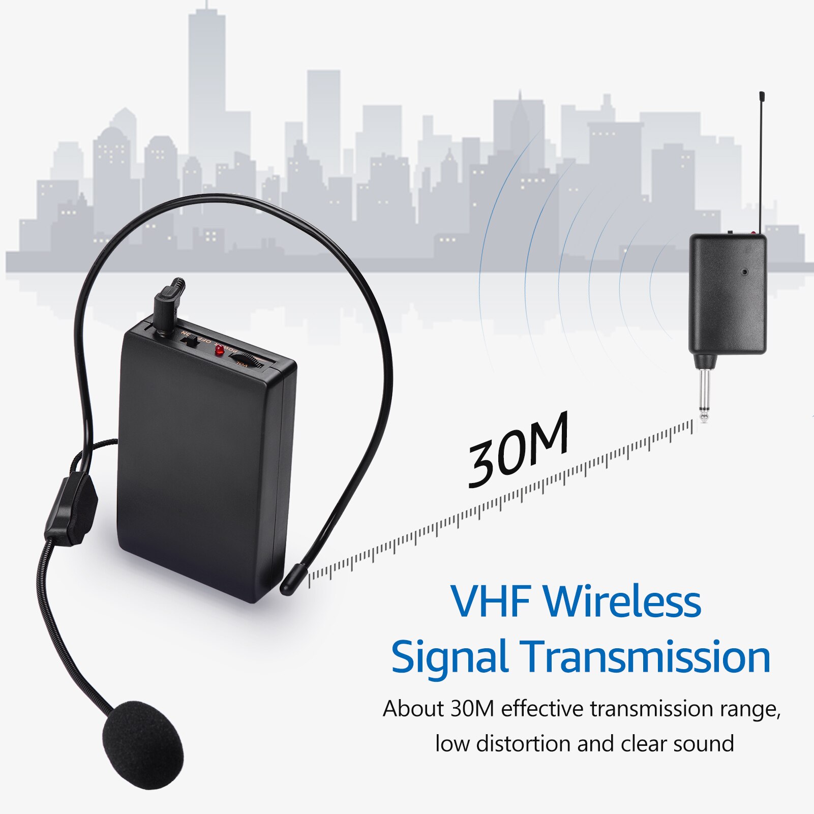 Portable VHF Wireless Microphone System with Headset Mic + Bodypack Transmitter + Mini Receiver with 6.35mm Plug for Meeting