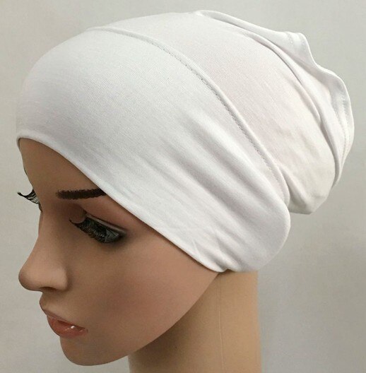 Zachte Modal Inner Hijab Caps Moslim Stretch Tulband Cap Islamitische Underscarf Motorkap Hoed Vrouwelijke Hoofdband Tube Cap Turbante Mujer: White