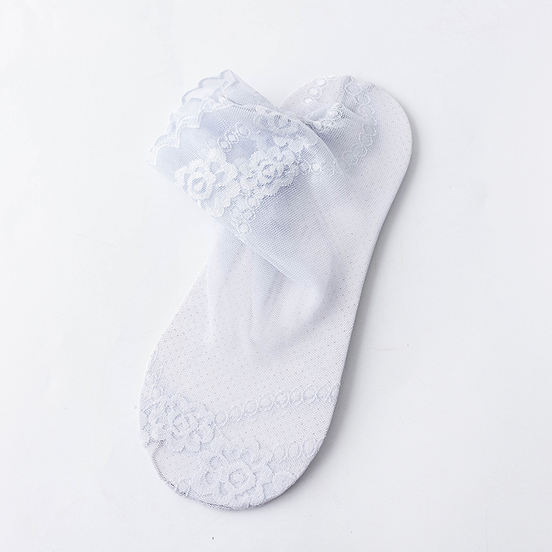 Thin Lace Socks Women Leaves Lace Invisible Socks Thin Ladies Lace Boat Socks Hollow Non-slip Shallow Socks Women Frilly Socks: Ivory