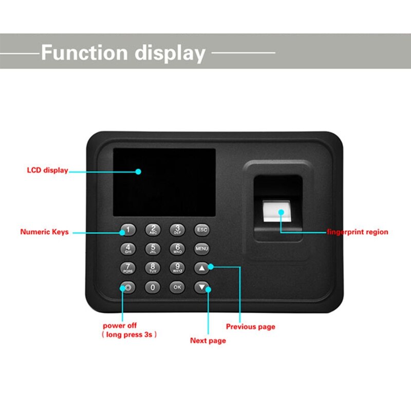 Écran LCD 2.4 pouces, lecteur d&#39;empreinte biométrique, mot de passe, Machine de présence, enregistreur d&#39;enregistrement, horloge