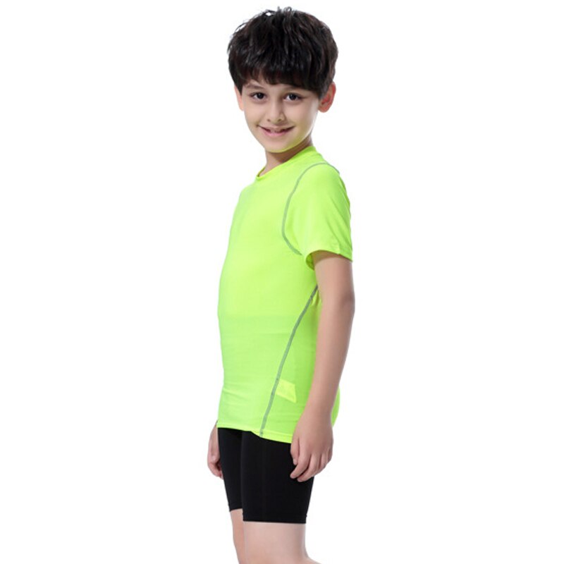 Kids Sportswear Elastic Breathable Quick Dry Workout Tops Short Sleeves for Boys Girls DO2