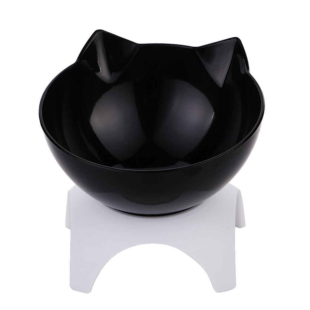 Cute Cat Dog Elevated Bowls 15° Tilted Raised Food Container With Stand Single Bowls Black White: Black