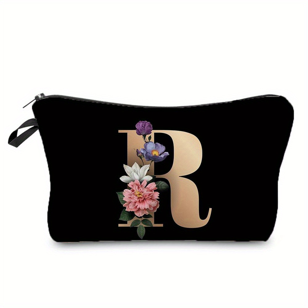 Flower & Letter Print Cosmetic Bag, Zipper Portable Makeup Pouch, Lightweight Coin Purse toiletry bag cajas organizadoras