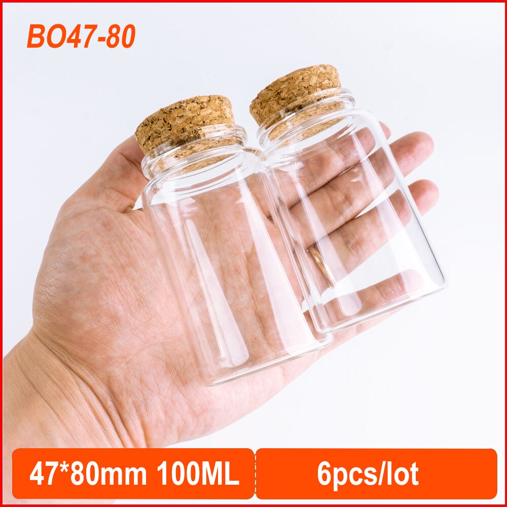 47*80mm 100ml glasflaskor med kork kryddig förvaring liten flaska burk behållare glas kryddflaskor pyssel små burkar 6 st