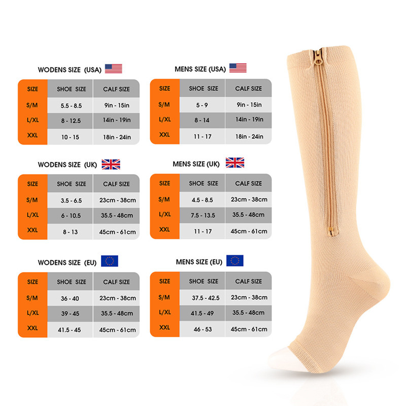 Calcetines de compresión con cremallera para hombre y mujer, medias hasta la rodilla con cremallera, soporte para piernas, punta abierta, Color sólido, YSZ02
