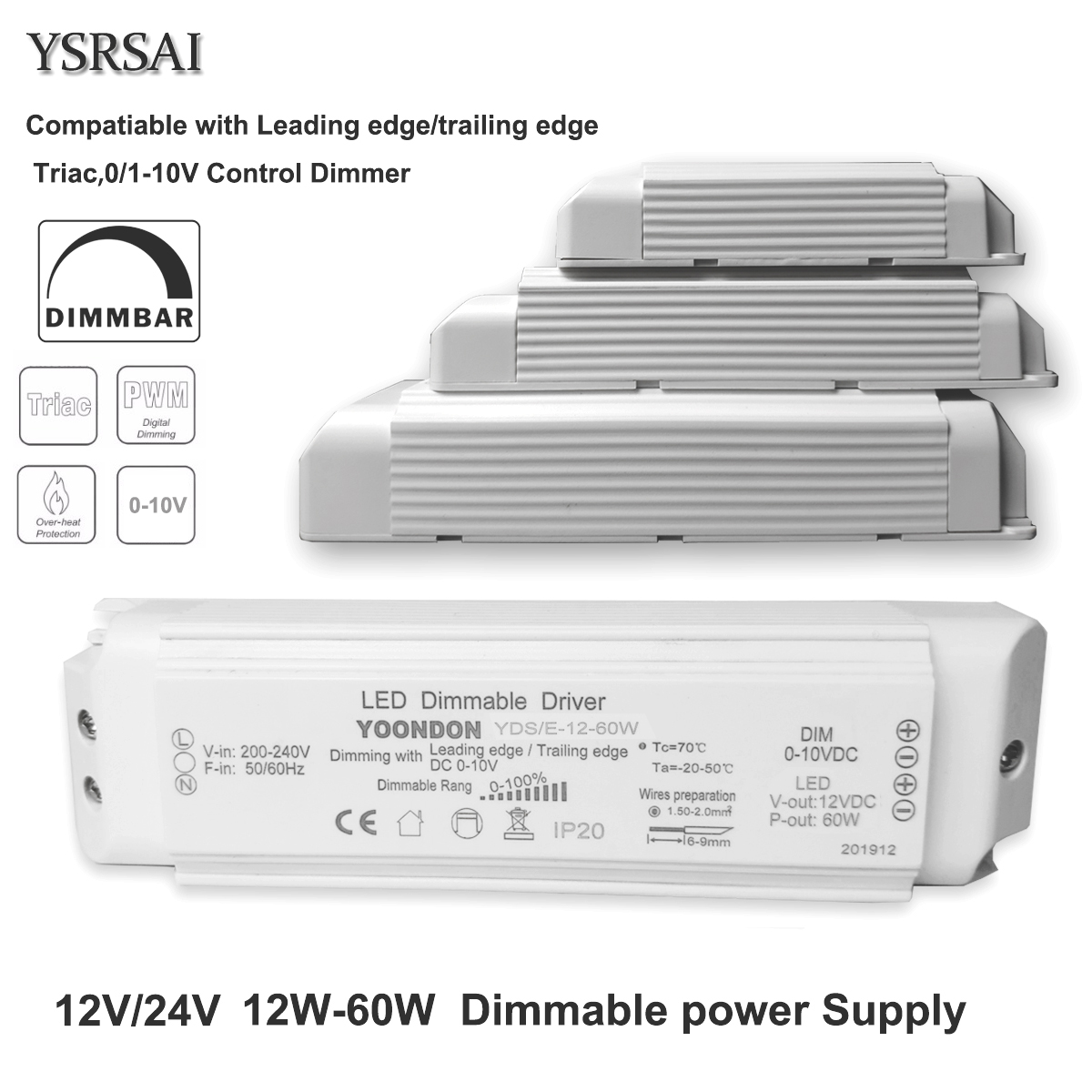 AC 220V Dimmbare LED-treiber DC12V/24 V 20W 40W 60W Triac & 0- 10V Dimmen 2in1 Energie Versorgung Beleuchtung Transformator