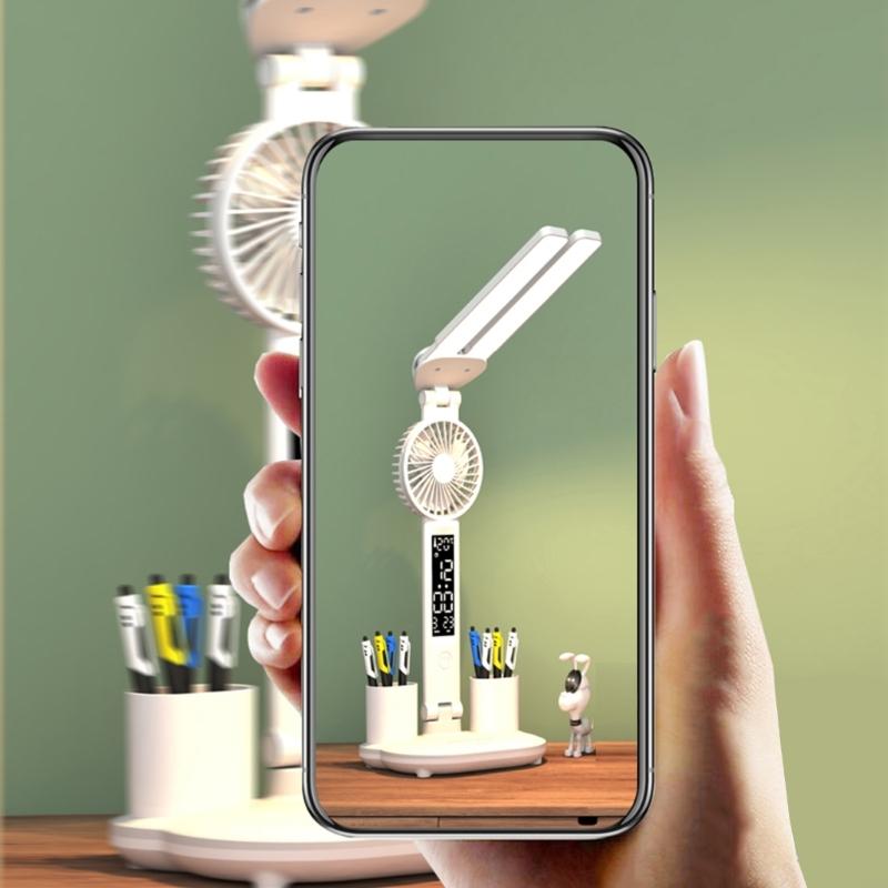 U55C Two Function LED Desk Lamp and Quiet Fan with Touches Interface and USB Charging for Study and Work Environment