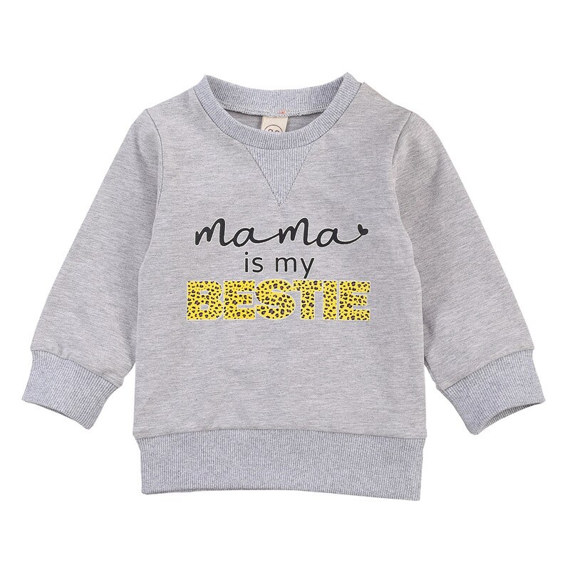 Vår höst barn baby kläder leopard brev tryck sweatshirt lång ärm rund krage tröjor toppar för pojkar flickor: Grå / 24m