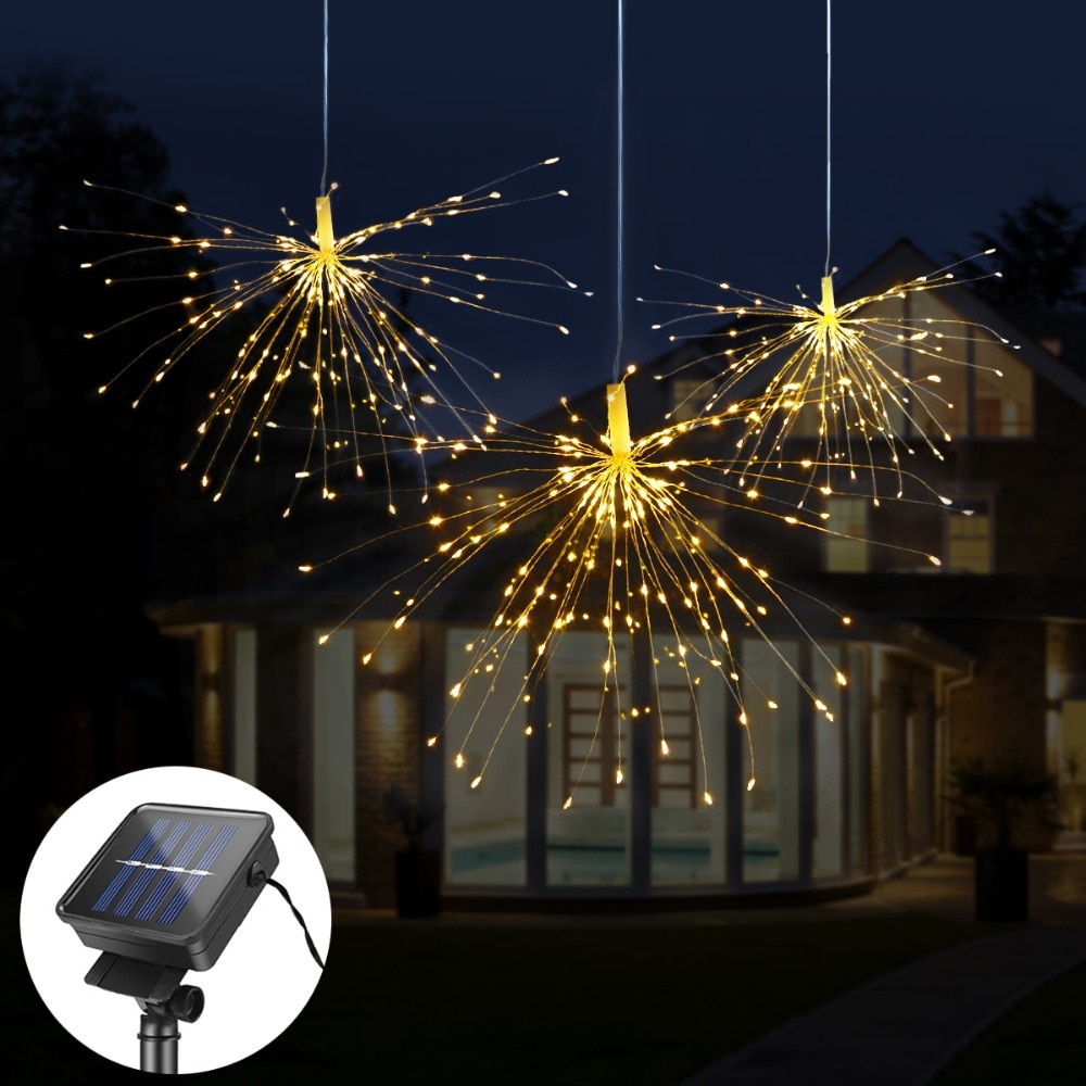Diy fyrværkeri solstrengelys til havedekoration buket led snor jul festlige fe lys udendørs sol lamper