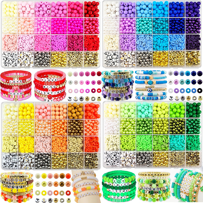 2220 stks Klei Kralen Armband Maken Kit 24 Kleuren Platte Preppy Kralen Polymeer Klei Kralen voor Vriendschap Armbanden Maken Craft DIY