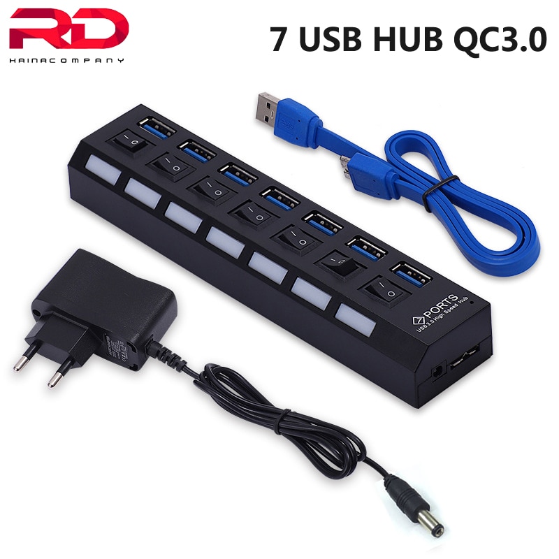 7 hub usb 3.0 multi divisor usb 4 hub usb uso adaptador de energia 4/7 porta múltipla expansor 2.0 3.0 hub com interruptor para pc