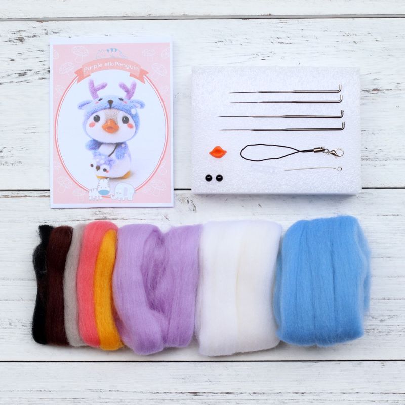 Elk Penguin Wool Felt Craft DIY Unfinished Poked Set Handcraft Material Bag Pack