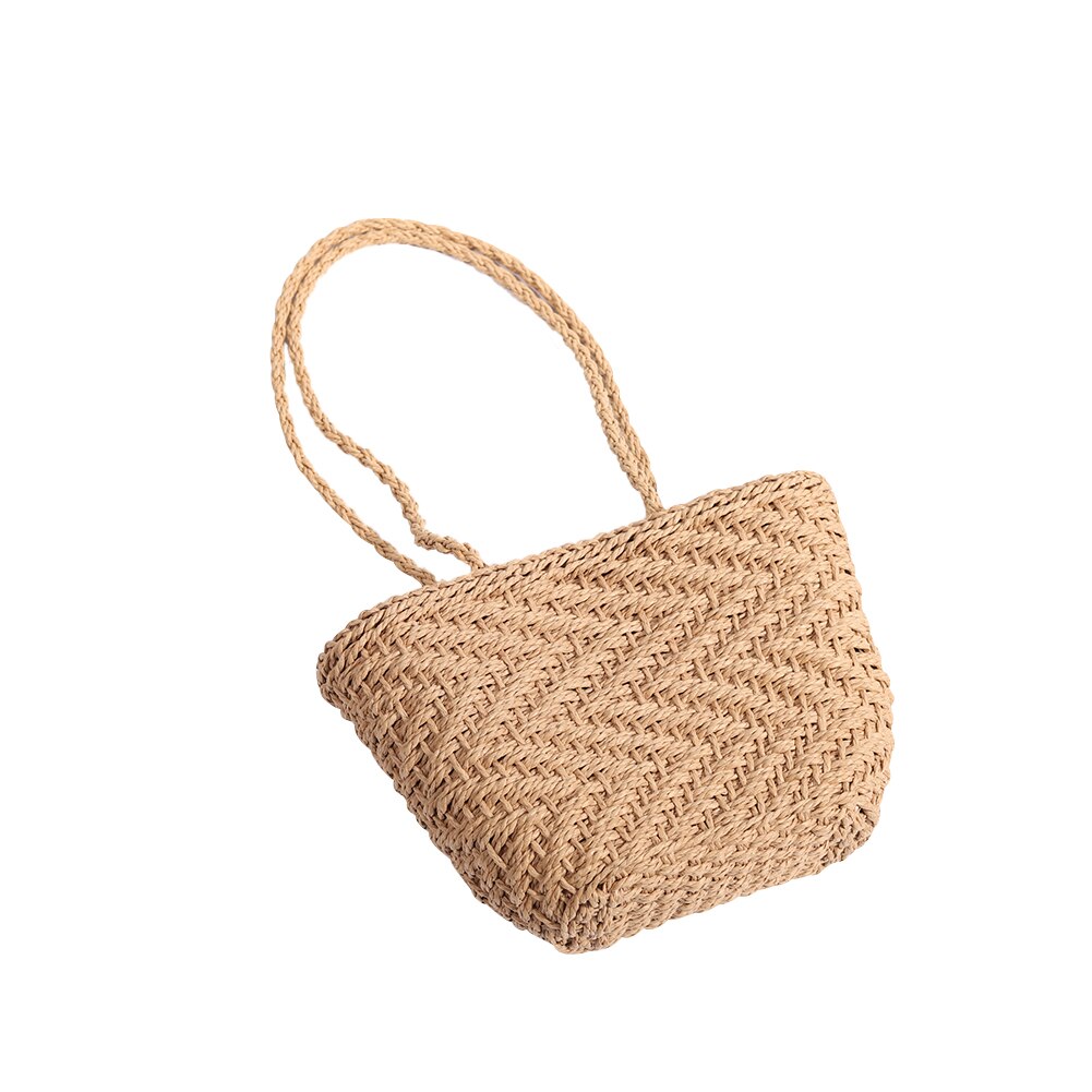 Vintage Straw Shoulder Weaving Bucket Beach Bag Women Woven Rattan Small Beach Summer Bucket Totes Handbags
