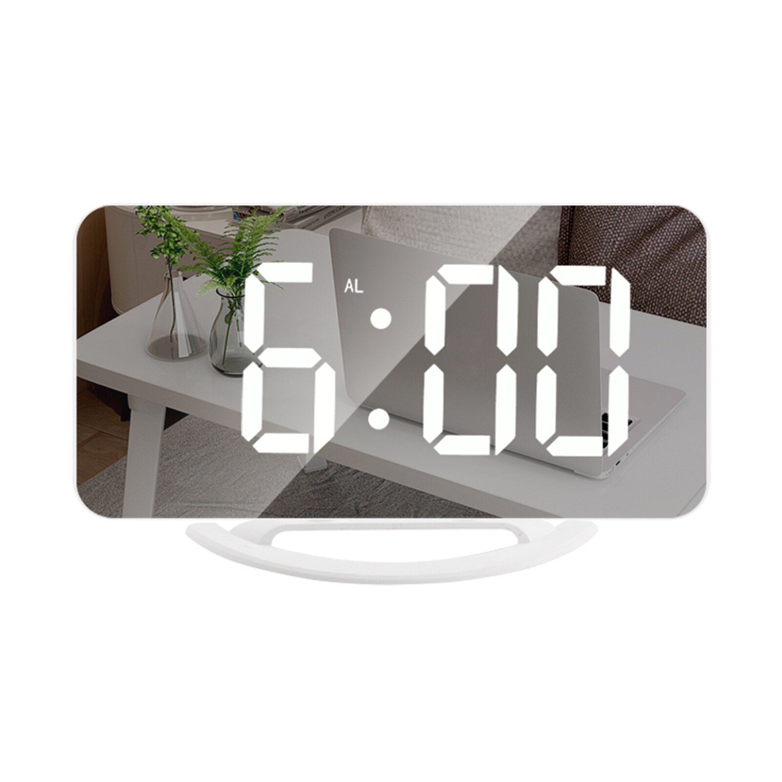 LED Mirror Clock Mini Digital Alarm Clock TS-8201-HB Table Clock with Snooze Function 3 Adjustable Brightness Auto-Adapt: White  White font