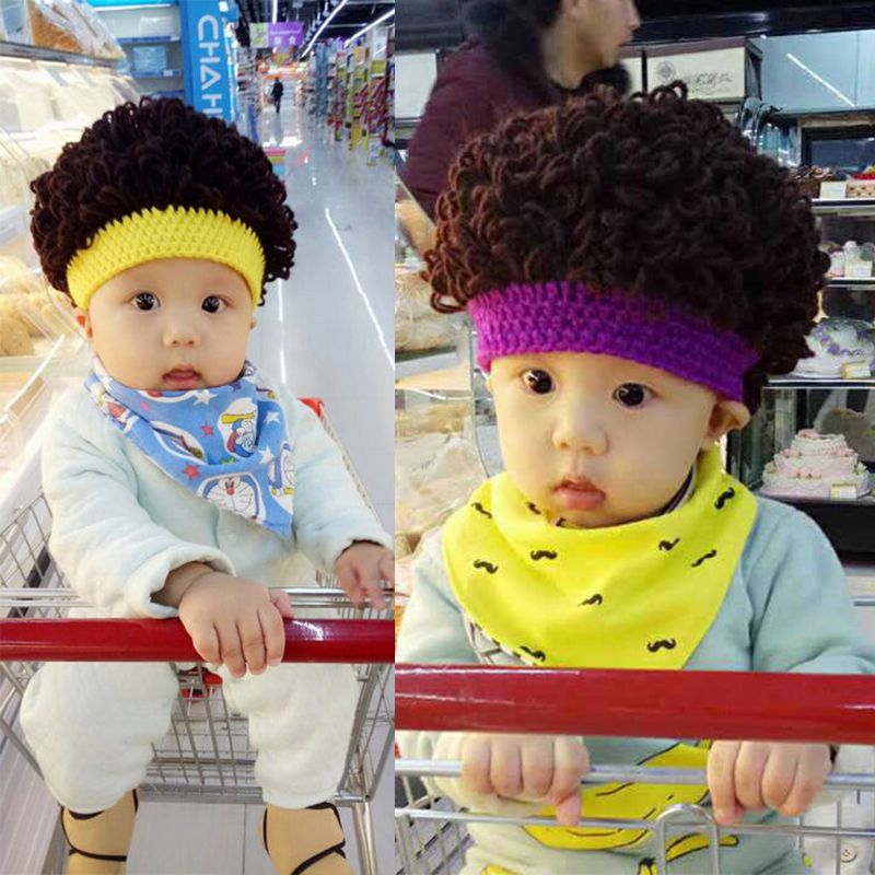 Neue Neuheit freundlicher Baby Kleinkinder Perücke Hütte Party Junge Mädchen afro Perücke Gestrickte Lockige Kappe