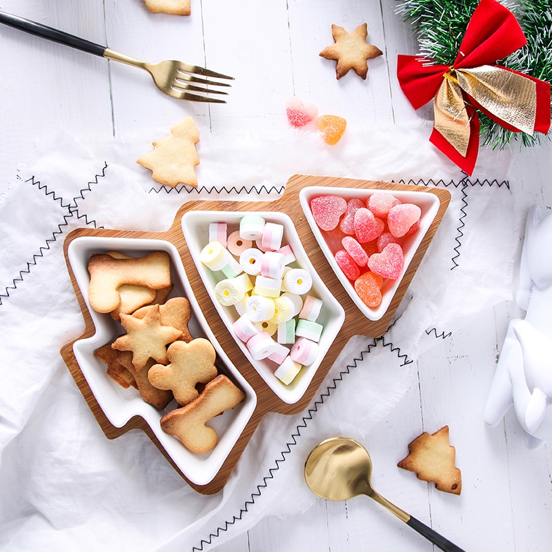 Plato de cerámica con forma del árbol de Navidad para el hogar, aperitivos, frutos secos, platos de frutas secas, bandeja de desayuno, para niños