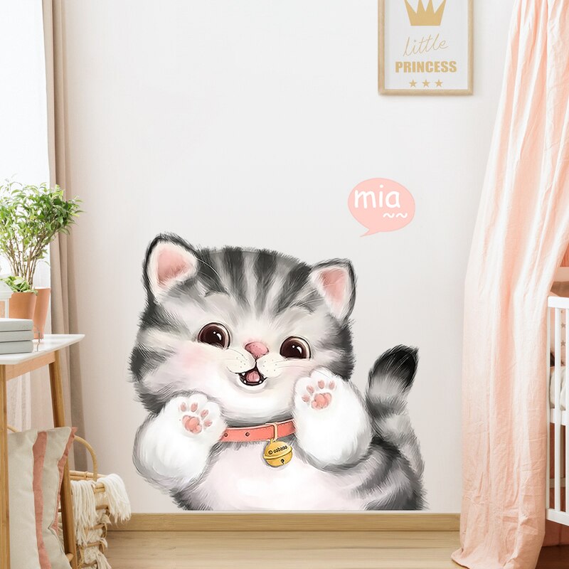 Cartoon wall stickers cute cat sticker bedroom decor girl room decoration self-adhesive home decor living room wall decor