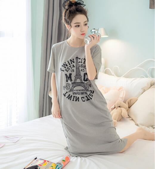 Plus Size Dress Female Cartoon Print Women Nightgowns Short Sleeve Cotton Ladies Nightgown Summer Night Dresses M-3XL