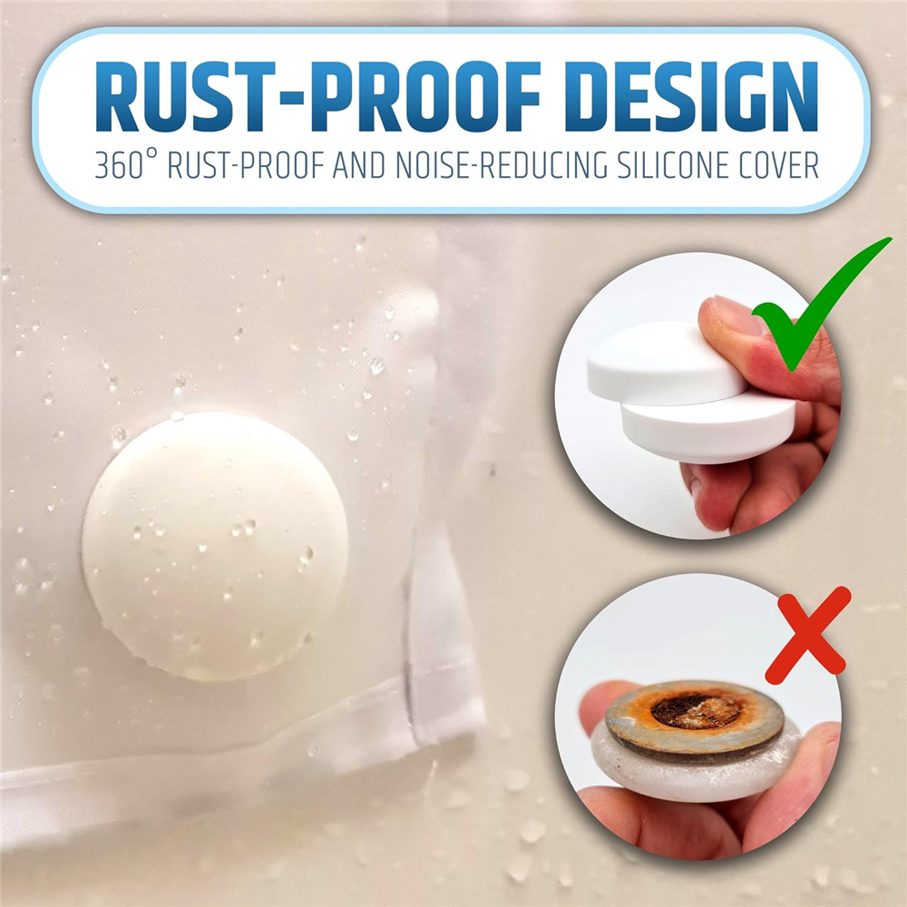 Magnetic Shower Curtain Weights, White Round 360° Silicone Wrapped Heavy Magnets Prevent Curtain Liners from Blowing
