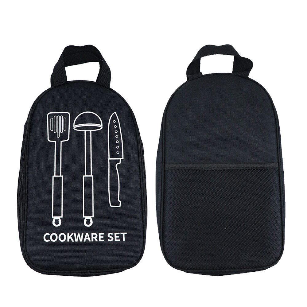 Bolsa de almacenamiento para utensilios de cocina, utensilio organizador portátil para viajes al aire libre, cubertería de acampada: Negro