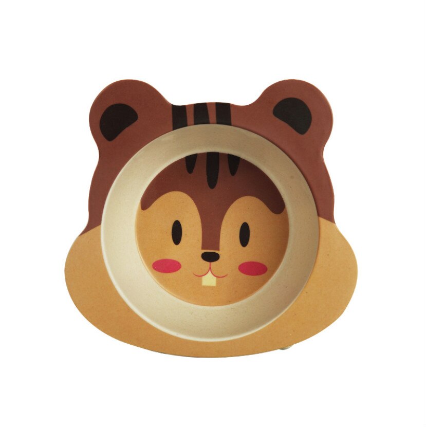 Baby Kids Natural Bamboo Fiber Toddler Children Plates Bowls Cute Animal Baby Infant Portable Cartoon Feeding Dishes Tableware: 67Squirrel