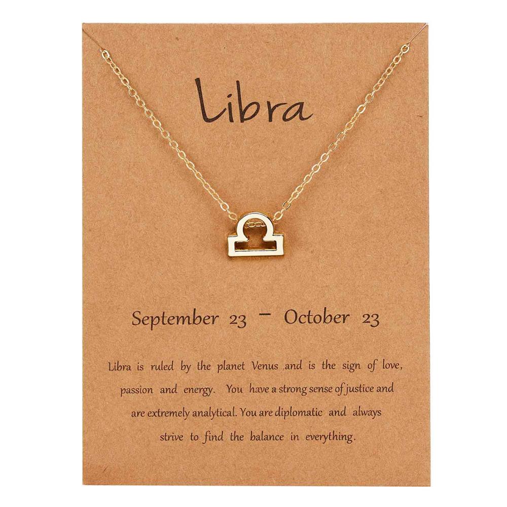 Rinhoo 12 Constellation Necklace Zodiac Sign necklace with Card Pendant Necklace charm Message Card Birthday for Women Girl: gold Libra