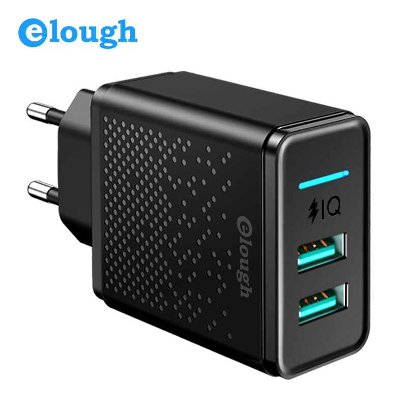 Elough Dual Usb Charger Blok 5V 2.4A Eu Plug Snel Opladen Voor Iphone Samsung Xiaomi Huawei Mobiele Telefoon Muur charger Adapter