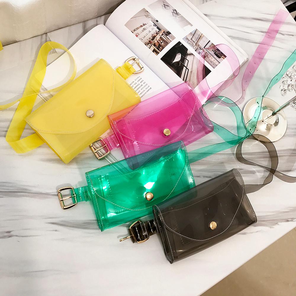 Trasparente Cinghia di Modo Fanny Pack Femminile di Estate PVC Marsupi Delle Ragazze Delle Donne di Colore Solido Della Gelatina Trasparente del Pacchetto Della Vita Petto Borse