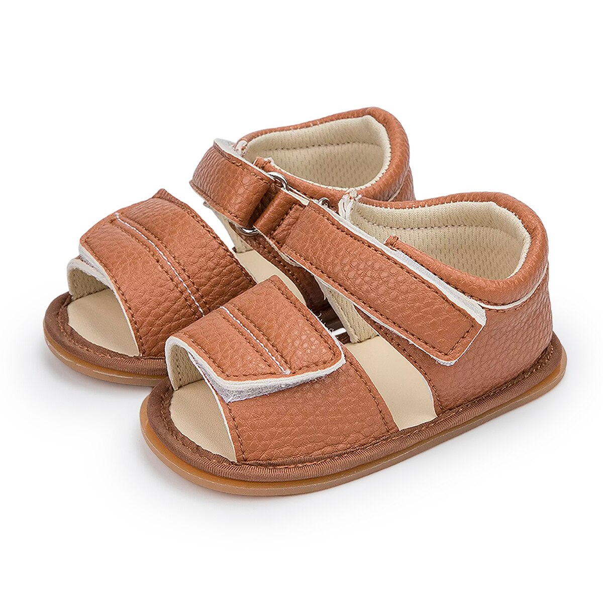 Kidsun Baby Schoenen Peuter Sandalen Lederen Rubberen Zool Antislip Zachte Platte Peuter Meisje Jongen Babyschoenen Baby Wieg schoenen 0-18M: Light Brown / 0-6 months