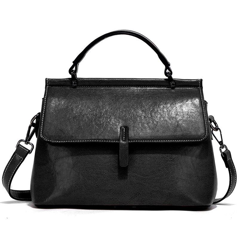 Yiyi's Bag women's bag messenger bag fashionable in autumn and winter, versatile, large capacity leather commuting hand: Black