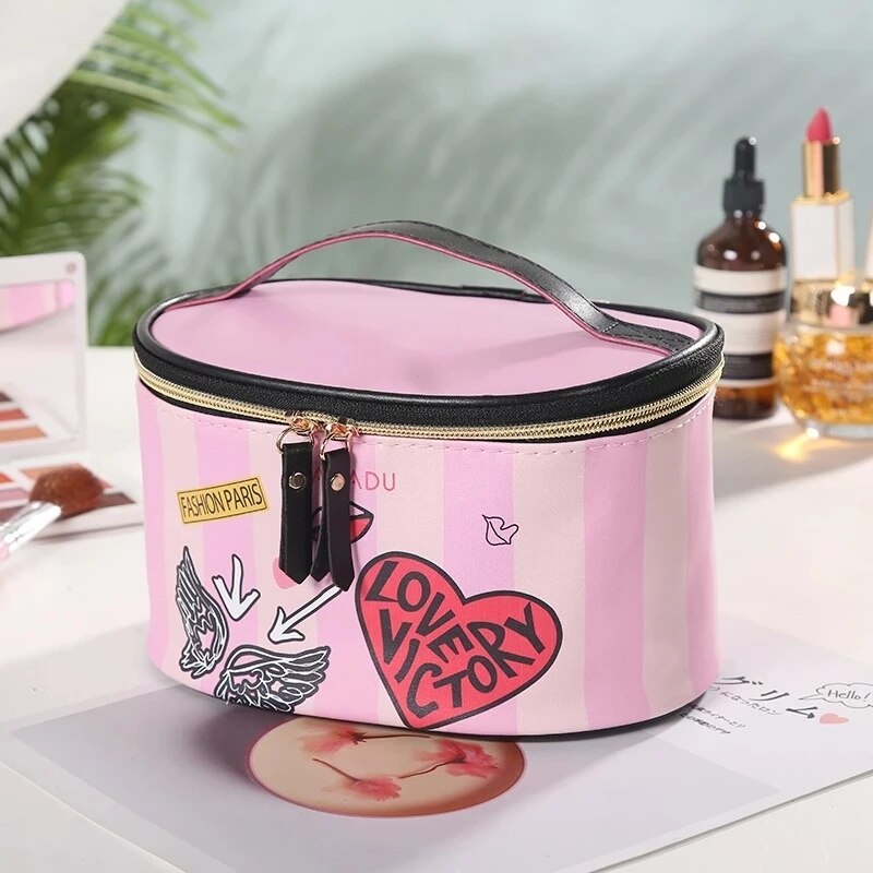 PU Leather Portable Women kosmetyczka z lustrem torby podróżne kosmetyczki organizuj torebkę wodoodporna kosmetyczka