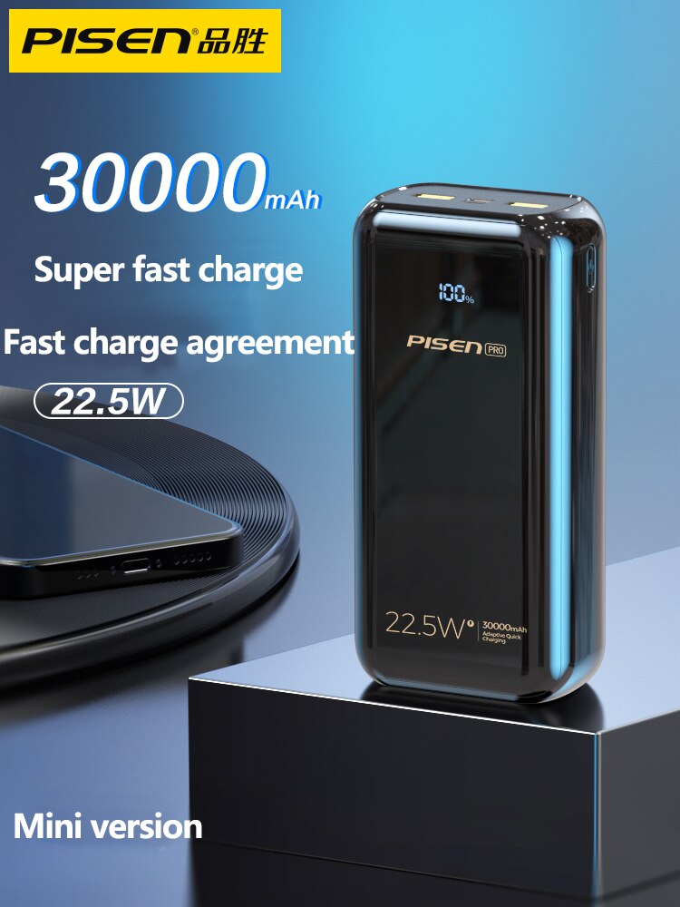 PISEN-batería portátil de 20000mah/30000mah/40000mah, powerbank de carga rápida de 22,5 w, ligera, 3 vías, carga rápida