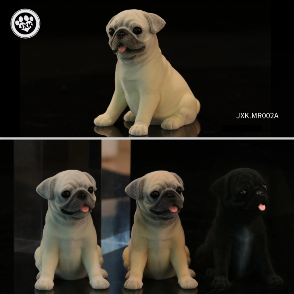 JXK Cute Pug Dog Pet Healing Figure Canidae Fluff Puppy Animal Model Collector Toy