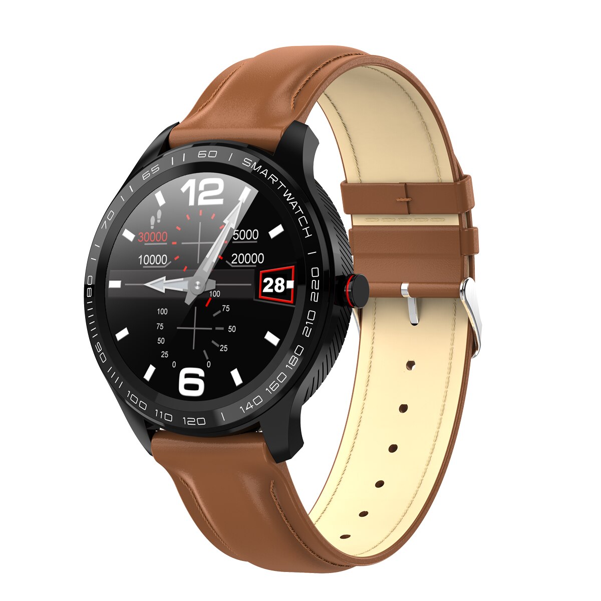 Micowear L9 Smart Uhr EKG Herz Rate Telefon Erinnerung Full Touch Smartwatch IP68 Wasserdichte Uhr für Männer für Android und IOS: Brown-leather strap