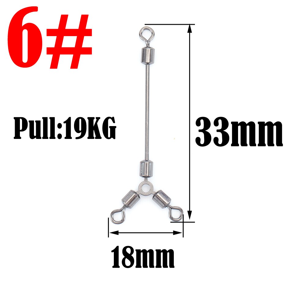 Rodamientos giratorios largos de 3 vías, anillos giratorios sólidos, Conector de gancho de acero giratorio, accesorios de gancho de pesca para barco de mar, 10 Uds.: 06