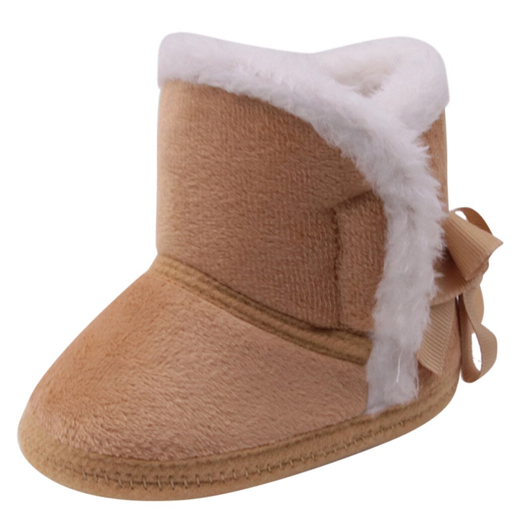 winter baby boys girls shoes winter infants warm shoes Faux fur girls baby booties Leather boy baby boots: Brown / 5