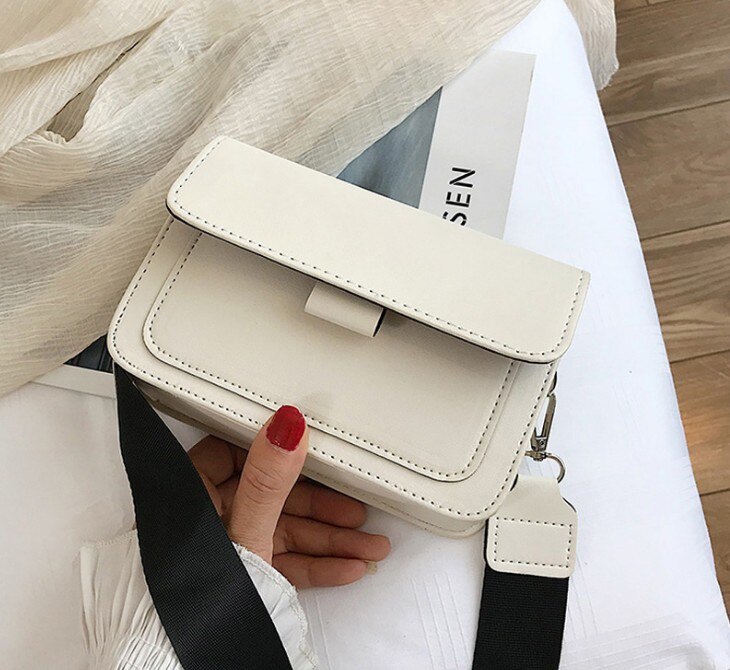 Superfície lisa clássico moda feminina bolsa de couro de qualidade casual cor sólida estilingue um ombro saco: WHITE