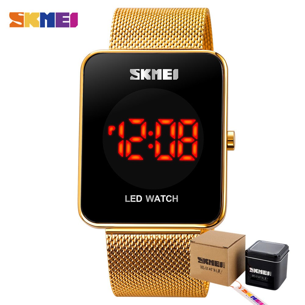 Skmei Led Tijd Datum Display Waterdicht Man Klok Japan Digitale Beweging Rvs Heren Horloges Relogio Masculino 1900: Gold with box