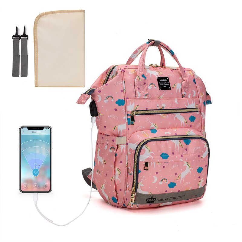 Lequeen – sacs à langer pour maman, sac à dos de voyage à motif animal, grande capacité, mise à jour, USB, LPB29: LPB29-unicofen(U2GP)