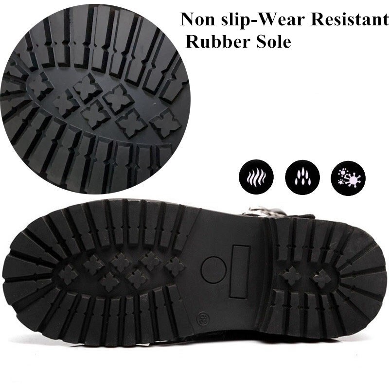 botte chaussures hommes chaussure moto homme boots homme Bottes hautes Punk noires mi-mollet pour hommes, chaussures Vintage à plateforme en métal, confortables, antidérapantes, pour moto en plein air, grande taille