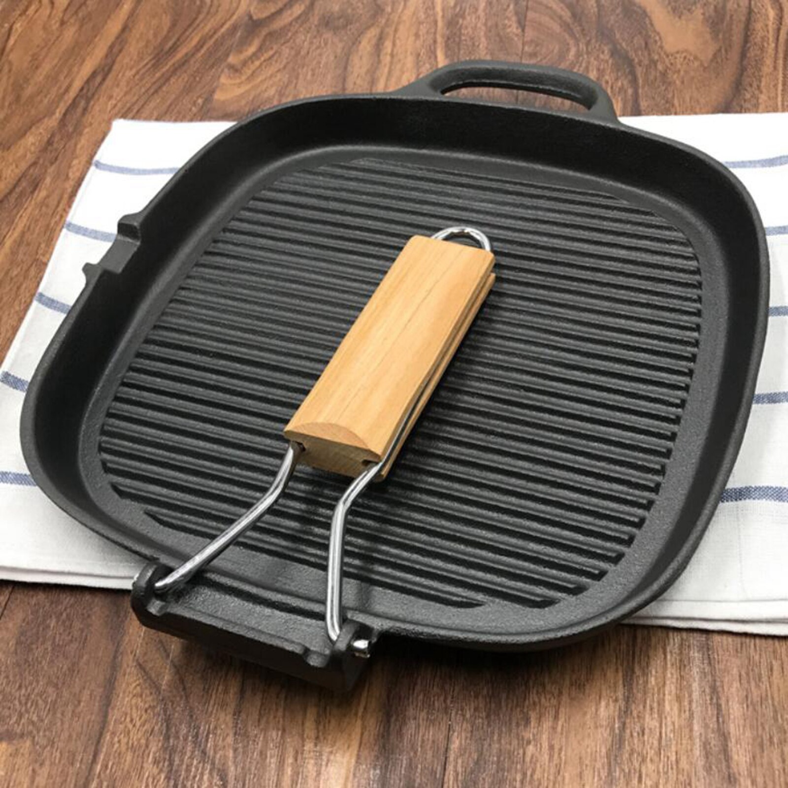 Grill Pan Large Cast Iron Nonstick Frying Pan Meat BBQ Griddle Cooking Pan