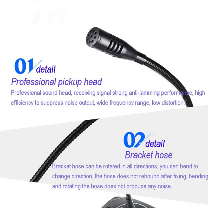 Condenser Wired Microphone 360° Adjust Freely Studio Speech Microphone for School Speech Meeting PC Laptop