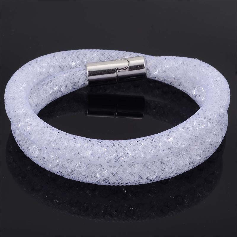 Miasol malha corrente duplo wrap cristal pulseiras magnéticas para mulheres moda festa jóias presente pulseras mulher: white