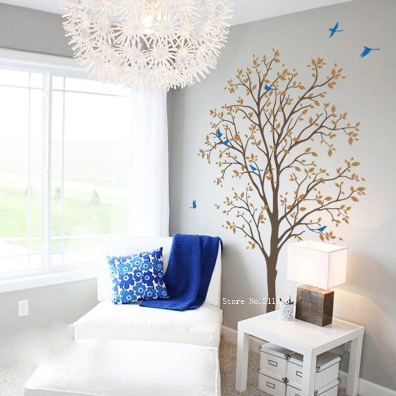 Custom Colors Baby Nursery Spring Tree Vinyl Wall Decals Removable Murals With Birds Stickers YT5661